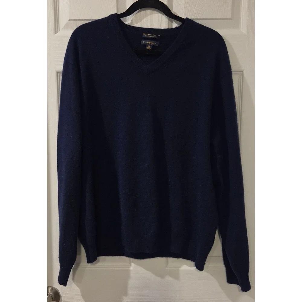 Club Room Estate Cashmere Sweater Men's XL Navy Blue 100% Cashmere V Neck